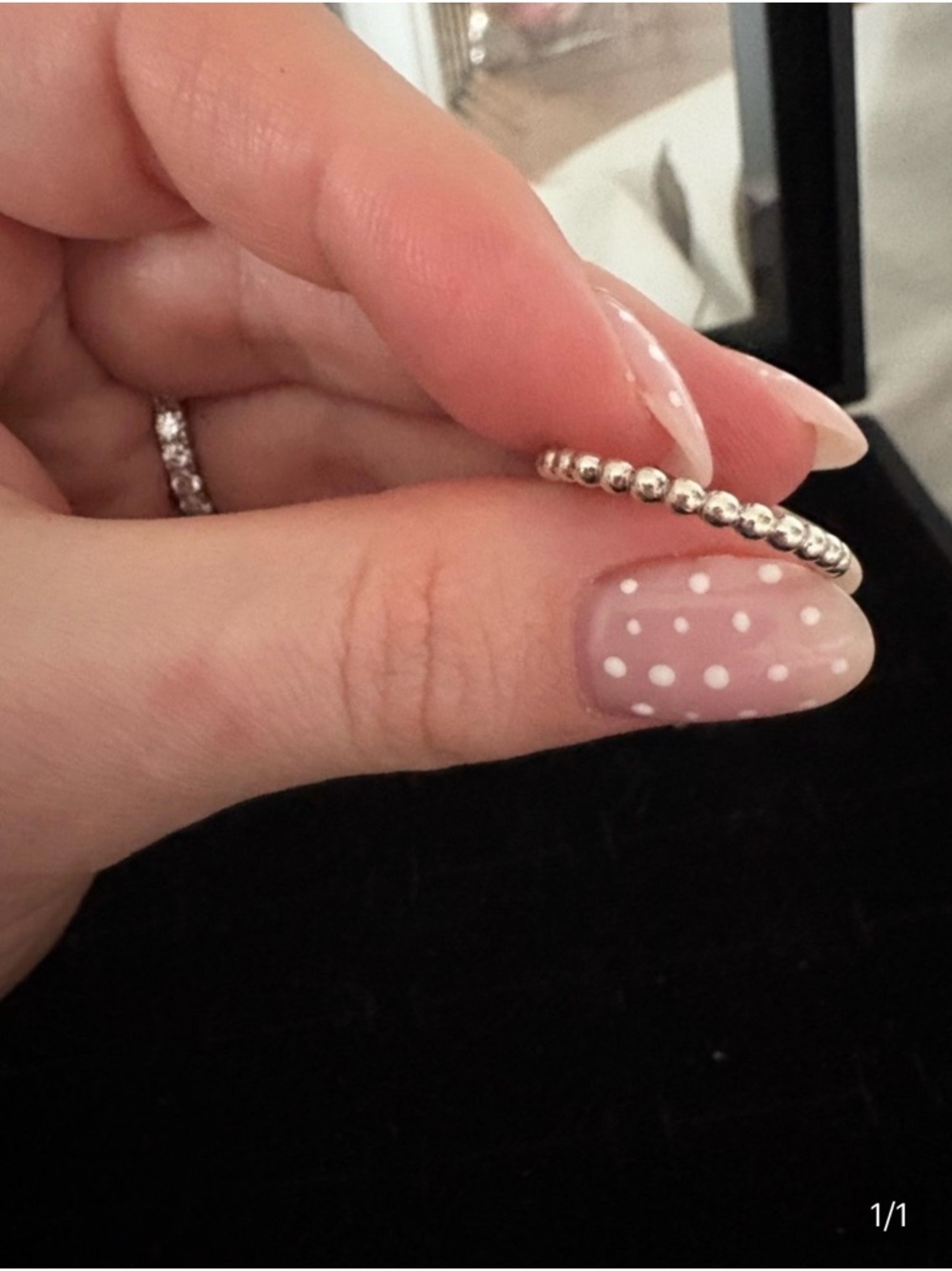 Delicate Beaded Stackable Ring in Silver
